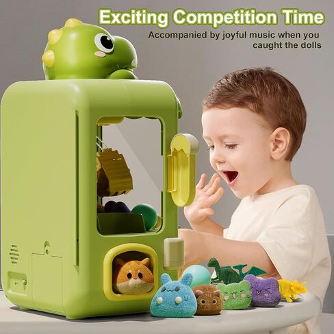 Dinosaur Claw Machine for Kids,Electronic Arcade Game Machine with Music,Mini Vending Machine Boys Birthday Toys Gifts Age 3+ Years,Includes 10 Plush Toys & 12 Dinosaur Accessories in Saudi Arabia