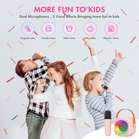 آلة كاريوكي للأطفال مع ميكروفونات ومصابيح LED، مكبر صوت بلوتوث صغير محمول لحفلات عيد الميلاد العائلية المنزلية، هدايا مثالية للبالغين والفتيات والأولاد، للأعمار 4، 5، 6، 7، 8، 9، 10، 12+ in Kuwait