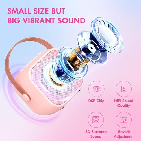 آلة كاريوكي للأطفال مع ميكروفونات ومصابيح LED، مكبر صوت بلوتوث صغير محمول لحفلات عيد الميلاد العائلية المنزلية، هدايا مثالية للبالغين والفتيات والأولاد، للأعمار 4، 5، 6، 7، 8، 9، 10، 12+ in Kuwait