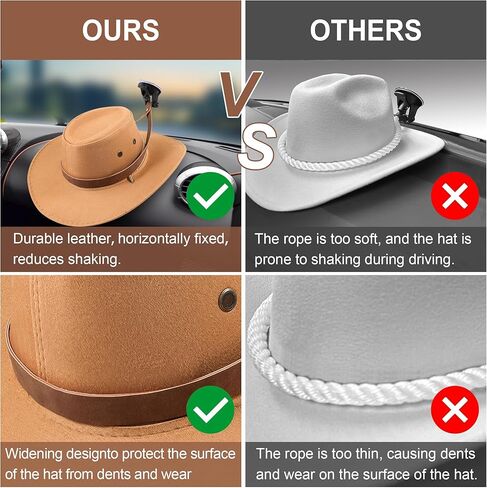 حامل قبعة رعاة البقر لحامل الشاحنة - حافظ على قبعة رعاة البقر الخاصة بك آمنة أثناء القيادة مع حامل القبعة للشاحنة - حامل قبعة رعاة البقر المثالي للالتقاط مع أكواب شفط قوية وحبل من الجلد الطبيعي in Kuwait