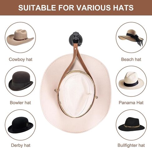 حامل قبعة رعاة البقر لحامل الشاحنة - حافظ على قبعة رعاة البقر الخاصة بك آمنة أثناء القيادة مع حامل القبعة للشاحنة - حامل قبعة رعاة البقر المثالي للالتقاط مع أكواب شفط قوية وحبل من الجلد الطبيعي in Kuwait