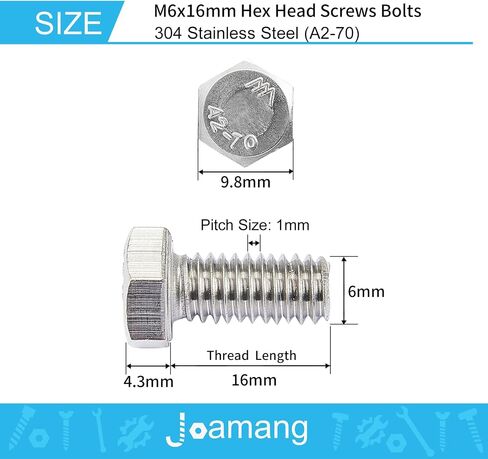 M6 x 30mm Hex Head Screw Bolt, 304 Stainless Steel(A2-70), Bright Finish, Fully Threaded, Hexagon Head Bolts, Quantity 25 in Saudi Arabia