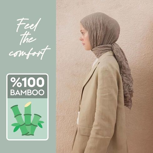 التجاعيد وشاح طويل | المرأة المسلمة يلتف الحجاب | وشاح ناعم مجعد للفصول | شال بامبو طويل بلون خالص in Kuwait
