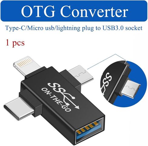 محول JORINDO Micro USB+TypeC+Lightning إلى usb3.0.3 في 1 USB C/iOS/Micro USB إلى USB 3.0 OTG محول لمزامنة البيانات، مناسب للهواتف المحمولة وأقراص الكمبيوتر المحمول U، إلخ. in Kuwait