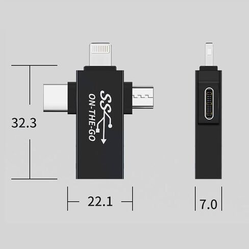 محول JORINDO Micro USB+TypeC+Lightning إلى usb3.0.3 في 1 USB C/iOS/Micro USB إلى USB 3.0 OTG محول لمزامنة البيانات، مناسب للهواتف المحمولة وأقراص الكمبيوتر المحمول U، إلخ. in Kuwait