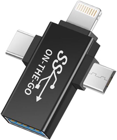 محول JORINDO Micro USB+TypeC+Lightning إلى usb3.0.3 في 1 USB C/iOS/Micro USB إلى USB 3.0 OTG محول لمزامنة البيانات، مناسب للهواتف المحمولة وأقراص الكمبيوتر المحمول U، إلخ. in Kuwait