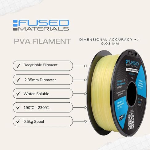 خيوط طابعة PVA ثلاثية الأبعاد، 2.85 مم، لفة 0.5 كجم - خيوط قابلة للذوبان - خيوط قابلة للذوبان في الماء للطابعات ثلاثية الأبعاد والأقلام ثلاثية الأبعاد in Saudi Arabia