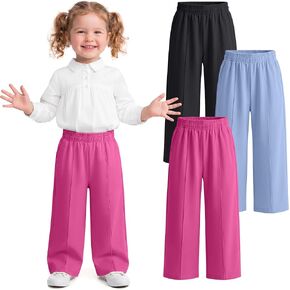 3 Pack Toddler Girls Wide Leg Pants Front Seam Baggy Cotton Sweatpants Baby Girls Active Back to School Trousers in Kuwait