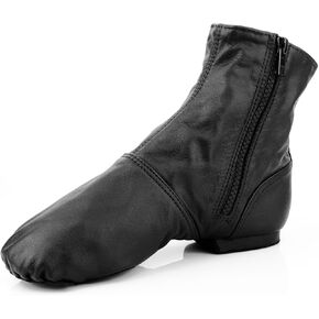 Leather Jazz Shoes Boots for Women Black Dance Boots with Zipper,Suede Split Sole in Kuwait