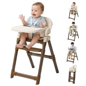 High Chair for Babies and Toddlers, Convertible Baby High Chair with Easy Clean Removable Tray, Multi-Use Foldable Highchair with Adjustable Legs (Beige) in Kuwait
