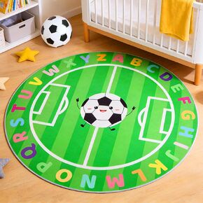 ABC Circle Rug, 4ft Playroom Rug with Soccer & ABC Alphabet, Soft Soccer Rugs for Kids, Non-Slip Circle Rugs for Baby, Toddlers, Boys Girls in Kuwait