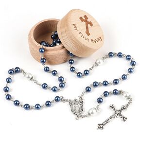 My First Rosary Baptism Gifts Rosary Catholic Keepsake Box for Baby Shower First Communion Christian Beads Gifting Set (Blue) in Saudi Arabia