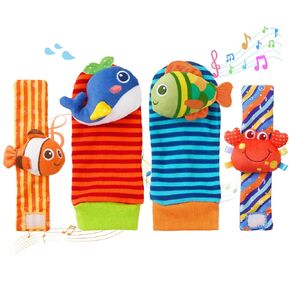 Baby rattles 0-6 Months, Cute Soft Newborn Wrist Rattle Foot Finder Socks Set,Infant Newborn Sensory Toy for 0 3 6 9 12 Months Boys Girls Gift (Ocean) in Saudi Arabia