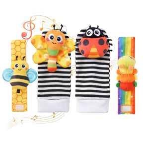 Baby rattles 0-6 Months, Cute Soft Newborn Wrist Rattle Foot Finder Socks Set,Infant Newborn Sensory Toy for 0 3 6 9 12 Months Boys Girls Gift (Insect) in Kuwait