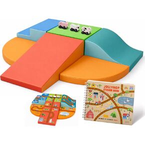 6-Piece Foam Climbing Blocks for Toddlers with Wooden Cars & Sticker Book, Glow in the Dark Race Track Soft Play Set, Indoor Kids Climbing Toys, CertiPUR-US® Foam, PU Leather in Kuwait