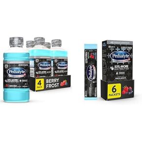 مجموعة Pedialyte AdvancedCare Plus Berry Frost - 4 عبوات مشروبات إلكتروليت سعة 1 لتر مع 33% المزيد من الإلكتروليتات و6 عبوات مسحوق مع البريبايوتكس PreActiv in Kuwait