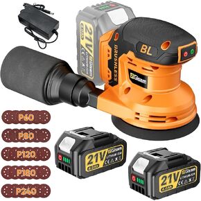 Gisam Cordless Random Orbital Sander with 2*4.0Ah Battery, Brushless Motor | 30Pcs Orbital Sander Pads, 6000–20000 RPM, 5" Electric Hand Sander with Dust Collector for Woodworking Metal Polishing in Kuwait