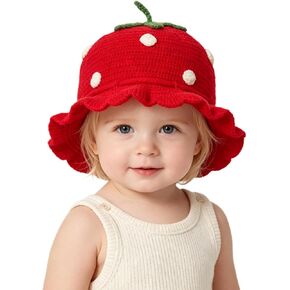 Baby Girls Knitted Strawberry Hat Strawberry Crochet Breathable Warm Hat in Kuwait