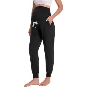 Women's Maternity Joggers Over Belly Sweatpants | 4-Way Stretch Fabric, High Waisted Design, Adjustable Drawstring under Belly, Pregnancy Workout Lounge Pants with Pockets in Kuwait