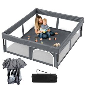 Foldable Baby Playpen, 48"×48" Play Yard for Toddlers, Portable & Collapsible Playpen with Gate, ASTM & CPSC Certified, Skin-Friendly & Breathable Mesh, Ideal for Indoor & Outdoor Use with Bag in Saudi Arabia