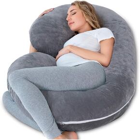 INSEN Pregnancy Pillow for Sleeping, Maternity Pillow with Jersey Cotton Cover,C Shaped Body Pillow for Pregnant (Natural Gray) in Kuwait
