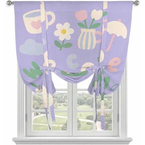 Yellow Cartoon Tie Up Curtains for Small Windows,Adjustable Rod Pocket Modern Cute Pastoral Garden Floral Valance 45 Inch Short, Window Treatment Balloon Roman Blind Shade, 34" x 45" in Kuwait