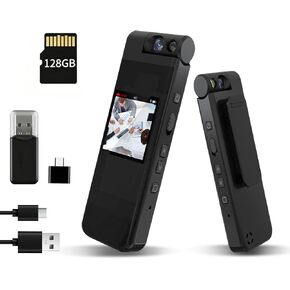 128GB Mini Body Camera with 180° Rotating Lens, 1080P HD Mini Body Cameras with Audio and Video Recording, Loop Record, 8 Hours Continuous Recording Camcorder for Security, Work, Travel in Kuwait