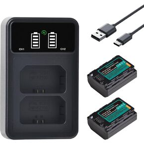 NP-FZ100 Battery 2280mAH and PD20W Dual Slot Charger Set for Sony A7C Camera for Sony A7iii, A7iv, A7C, A6700, A6600, ZV-E1, ZV-E10ii, FX3, FX30, A9, Alpha 9, Alpha 9S, A9S, A7R3, A7R4 Cameras in Saudi Arabia