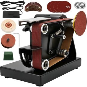 SporGain Mini Belt Sander, 7 Adjustable Speed, 90°Adjustable Dual Worktable | 4-in-1 Electric Knife Sharpener, Small Bench Grinder with Two-way Switch for Woodworking, Jewelry Making, Metal Working DIY in Kuwait