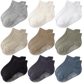 Toddler Socks Grip for Boy: Full Foot Enhanced Non Slip Grippers | for Walking - Baby Kids 3 Months - 5 Years (6/9 Pack) in Saudi Arabia