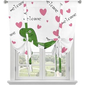 Cartoon Brontosaurus Tie Up Curtains for Small Windows,Adjustable Rod Pocket Welcome Pink Love Modern Valance 45 Inch Short, Window Treatment Balloon Roman Blind Shade, 34" x 45" in Kuwait