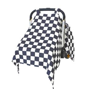 Muslin Baby Carseat Cover - Black & White Checkered Infant Carrier Canopy, Soft & Breathable Car Seat Cover for Babies, Lightweight Sunshade for Summer, Universal Fit for Boys & Girls in Kuwait