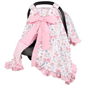 Baby Car Seat Cover, Soft Minky Warm Winter Car Seat Canopy with a Bow for Infants & Toddlers, Opening with Adjustable Strap, Breathable Nursing Cover & Stroller Blanket, Pink in Saudi Arabia