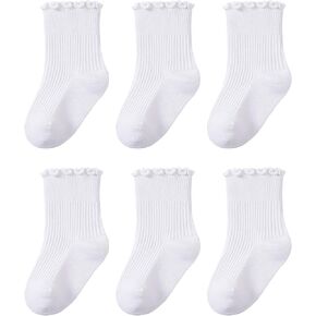 Toddler Ruffle Socks Baby Girls Frilly Crew Dress Socks for Kids | Size 1-8 Years 6 Pairs in Kuwait