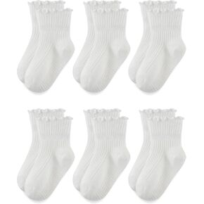 Babymine 6 Pairs Toddler Grip Socks for Girls Non Slip Ruffle Socks 6M-5T | Anti-slip Dots,Cotton Blend,Unique 12-24 Months Size,Assorted Color,All Season Wear,Match Sneakers,Loafer and Mary Jane Shoes in Saudi Arabia