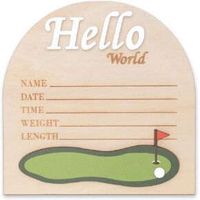 Golf Arch Wooden Birth Announcement Sign for Newborn - Hello World Golfing Plaque for Baby Boy Girl - Hospital Name Date Weight Stat Board - Sports Nursery Decor Photo Prop Keepsake Gift in Kuwait