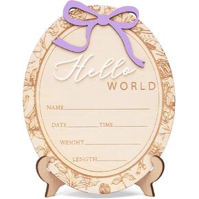 Baby Announcement Sign, Hello World Newborn Plaque, Wooden Birth Reveal Prop, Hospital Photography Decor, Nursery Room Decor (Purple D24) in Saudi Arabia