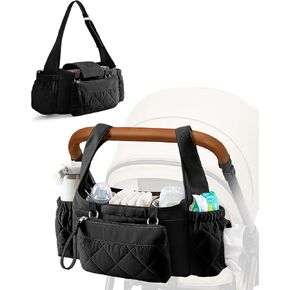 Marscamd Stroller Organizer with Dual Insulated Cup Holders, Camel | 3 Carrying Options, with Detachable Wrist Pouch, Wipes Dispenser & Large Bottle Holder, Quilted Design in Saudi Arabia