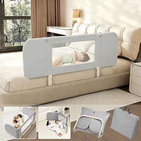 Portable Baby Bed Rail for Toddlers, Foldable Variable Shaped Travel Bed Guard Rails with 3 Angles Lock for Trip, No-Install Bed Bumper for Kids, Fits for Twin/Full/Queen/King Size in Kuwait