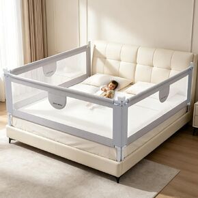 omzer 3-Piece King Size Bed Rails for Toddlers with Pocket | 3 Pack 78.74"x78.74"x74.8", Height Adjustable, Pocket Storage, Non-toxic Oxford Fabric, Three-Sided Protection, Grey in Kuwait