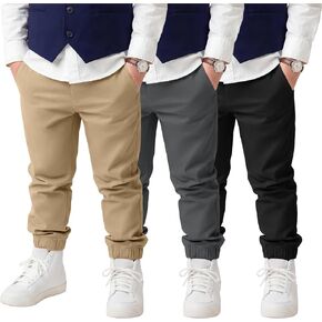 Yooo's Vivi 3 Pack Baby and Toddler Boys Pants Kids Chino Pants Pull on Uniform Joggers with Pockets Size 12 M-5 T in Kuwait
