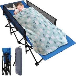 REDCAMP Kids Cot for Camping 2-7 Years, Portable Travel Toddler Cot Bed | with Guardrail, Lightweight for Outdoor Indoor Home, Blue in Kuwait