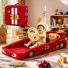 Vamcheer Toddler Travel Bed Foldable Racing Car Style Red 54''x25''x7'' | Foldable Portable Floor Bed for Home, Soft Foam & Washable Cover, Easy to Carry No Assembly, Used for for Camping, Hotels in Kuwait