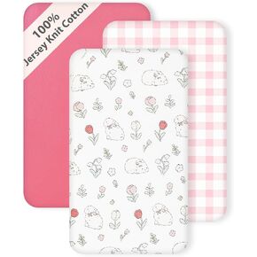 3 Pack Cotton Bassinet Sheets - 33"x19" for Baby Delight, Jimglo, BabyBond, BCOL, Maxi-COSI and Most Regular Bedside Sleeper, Ultra Soft & Skin Friendly Bassinet Fitted Sheets, Pink Flower in Saudi Arabia