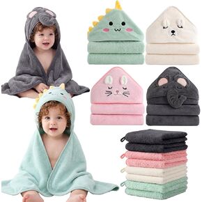 12-Piece Baby Towels Set – 4 Hooded Bath Towels (31"x31") + 8 Washcloths (10"x10") – Soft & Absorbent for Newborns, Infants, Toddlers & Kids – Unisex Gift for Baby Boy or Girl in Saudi Arabia