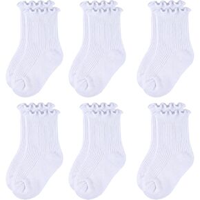 Dicry Toddler Girls Ruffle Socks, 6 Pairs Combed Cotton Baby Frilly Ribbed Ankle Socks in Saudi Arabia