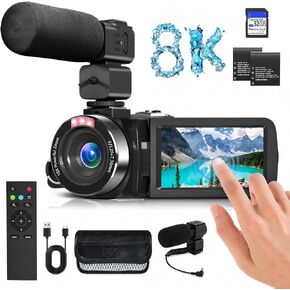 8K Video Camera 48MP UHD WiFi Vlogging Cameras for YouTube with 32GB Card | Recorder with 18X Digital Zoom, IR Night Vision,3.0-inch Touch Screen Camcorder,Microphone, Lens Hood, Stabilizer, Batteries in Kuwait