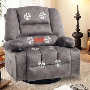 KCQ Overstuffed Swivel Rocker Recliner Chair with Massage and Heat, Fabric Heated Reclining Chairs Manual Recliner with Cup Holder, Nursery Rocking Recliner Glider Chair, Brown in Kuwait