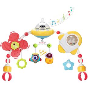 GONINO Baby Stroller Arch Toy, Musical Car Seat Toys for Babies 0-6 Months, Adjustable Crib Mobile with Hanging Sensory Toys for Bassinet & Bouncer, Space Baby Toy with Lights, Newborn Baby Gifts in Kuwait
