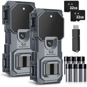 WOSPORTS 2 Pcs Mini Trail Camera 32MP 1080P HD Wildlife Camera with 32GB SD Card Game Cameras with Night Vision Motion Activated Waterproof with 4AA Batteries & Card Reader in Kuwait